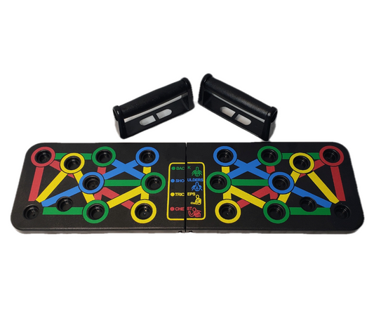 Buntes Geschicklichkeitsspiel mit farbigen Ringen und Griffen, ideal für Kinder und Erwachsene.