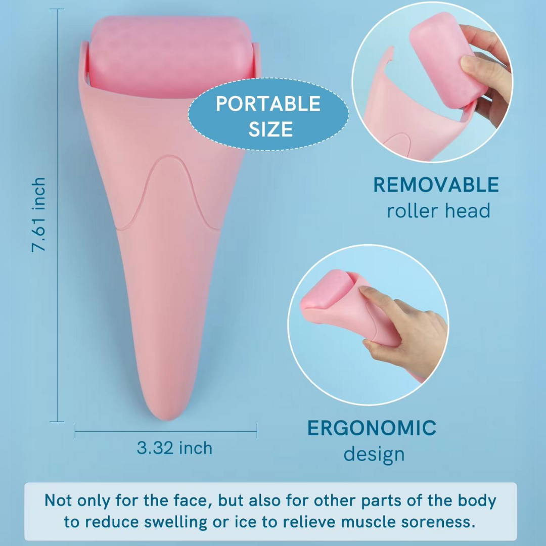 Rosa Gesichtsroller, abnehmbarer Kopf, ergonomisches Design, tragbar, 7,61 x 3,32 Zoll.
