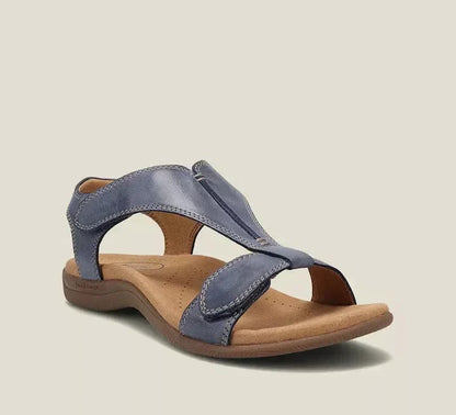 Blaue Damen-Sandalen, bequem, lässig, Leder, Sommerschuhe, rutschfeste Sohle.