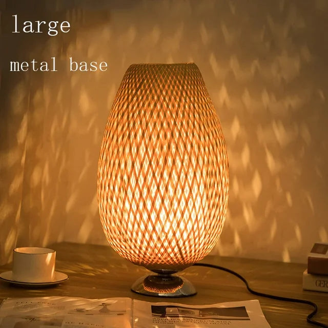 Große Vintage Bambus Tischlampe, handgefertigt, Holz, E27, Wohnzimmer Schlafzimmer Dekoration.