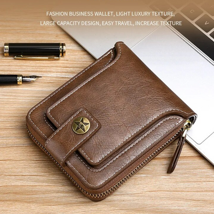 Braune Vintage-Leder-Geldbörse, Reißverschluss, Münzfach, stilvolles Design, Herrenaccessoire.