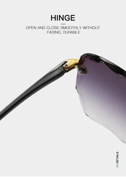 Vintage randlose Sonnenbrille, schwarzer Rahmen, UV-Schutz, langlebiges Scharnier.