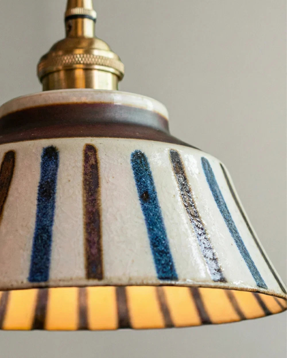 Vintage Hand-Painted Ceramic Pendant Light with Fabric Cord 7