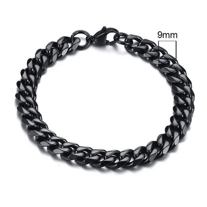 Schwarzes Edelstahlarmband, 9mm, kubanische Gliederkette, Herrenarmband, modisch.