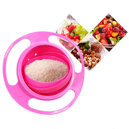 Rosa Gyroskop-Schüssel mit Reis, rutschfest, für Kinder, BPA-frei, langlebig.