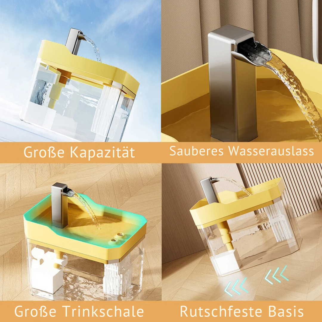 Trinkbrunnen für Katzen, gelb, große Kapazität, rutschfest, sauberer Wasserauslass, modern.