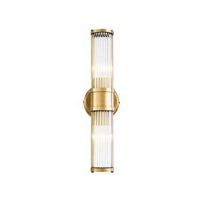 Goldene Wandleuchte aus Metall und Glas, vertikal, modern, für Innenbeleuchtung.