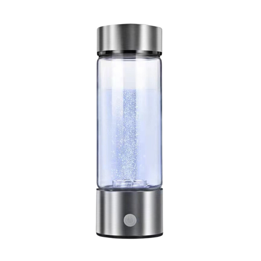 Silberne Wasserstoff-Generatorflasche aus Glas, tragbare Wasserflasche, modern, langlebig.