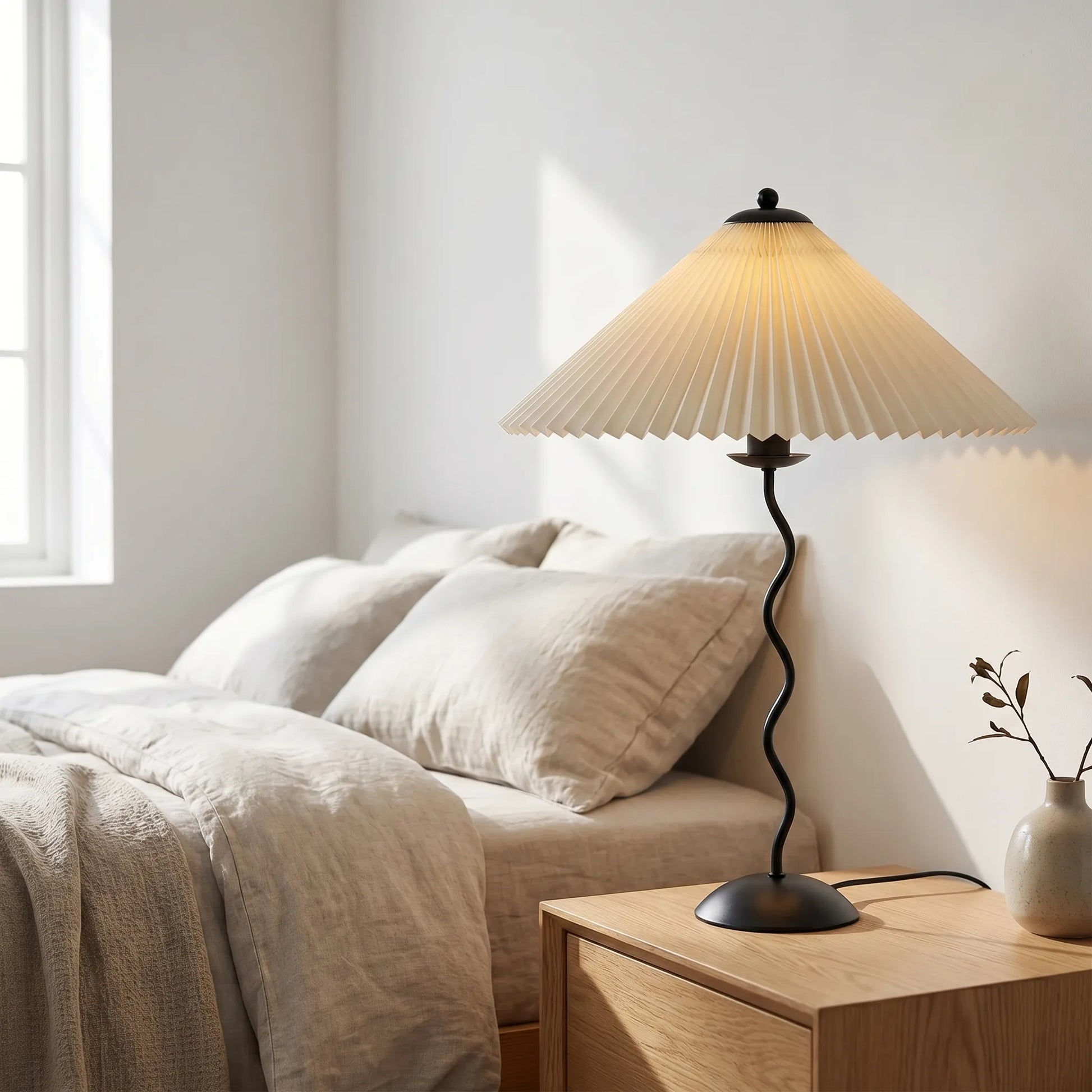 Wavy-Base Pleated Shade Table Lamp -  Waverly