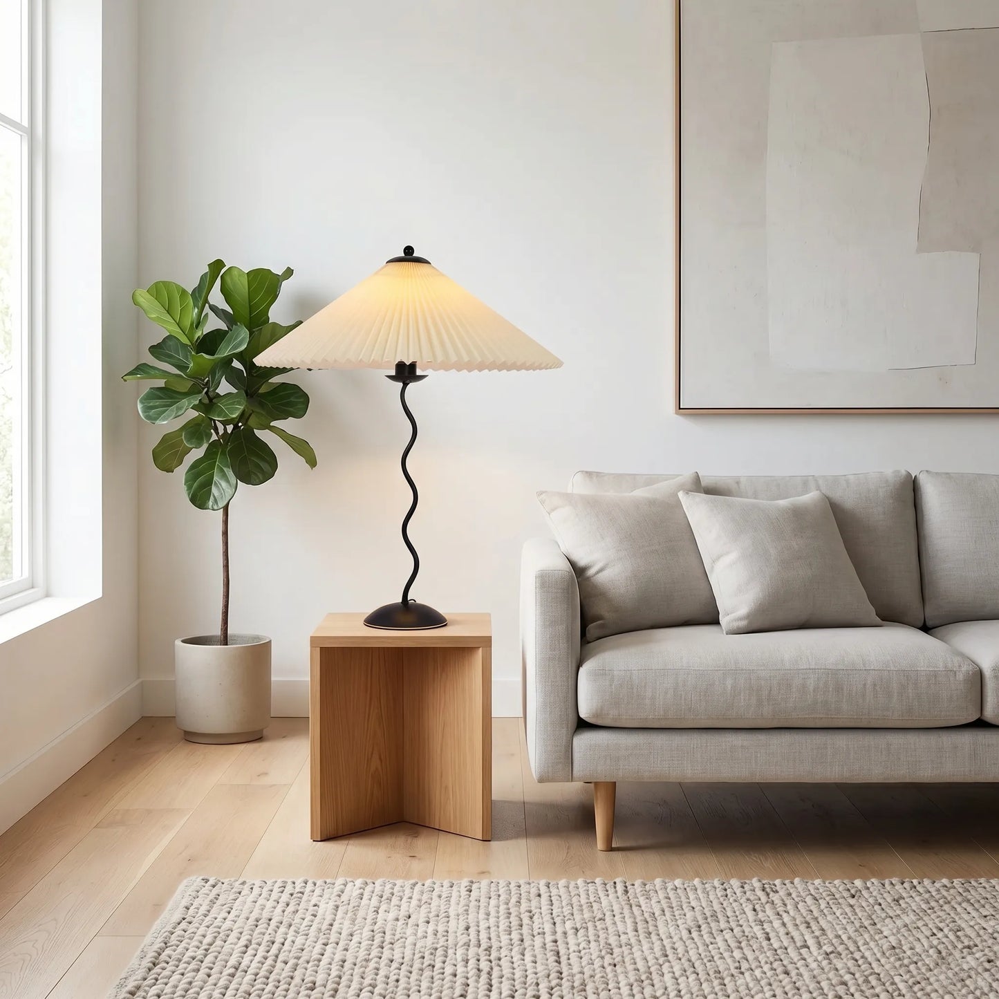 Wavy-Base Pleated Shade Table Lamp -  Waverly