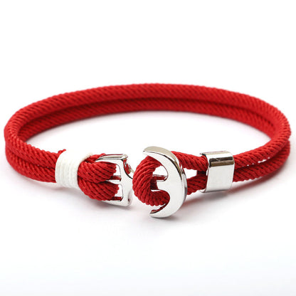 Rotes Herrenarmband mit Anker-Verschluss, maritimer Stil, mehrlagig, modisch, Geschenkidee.
