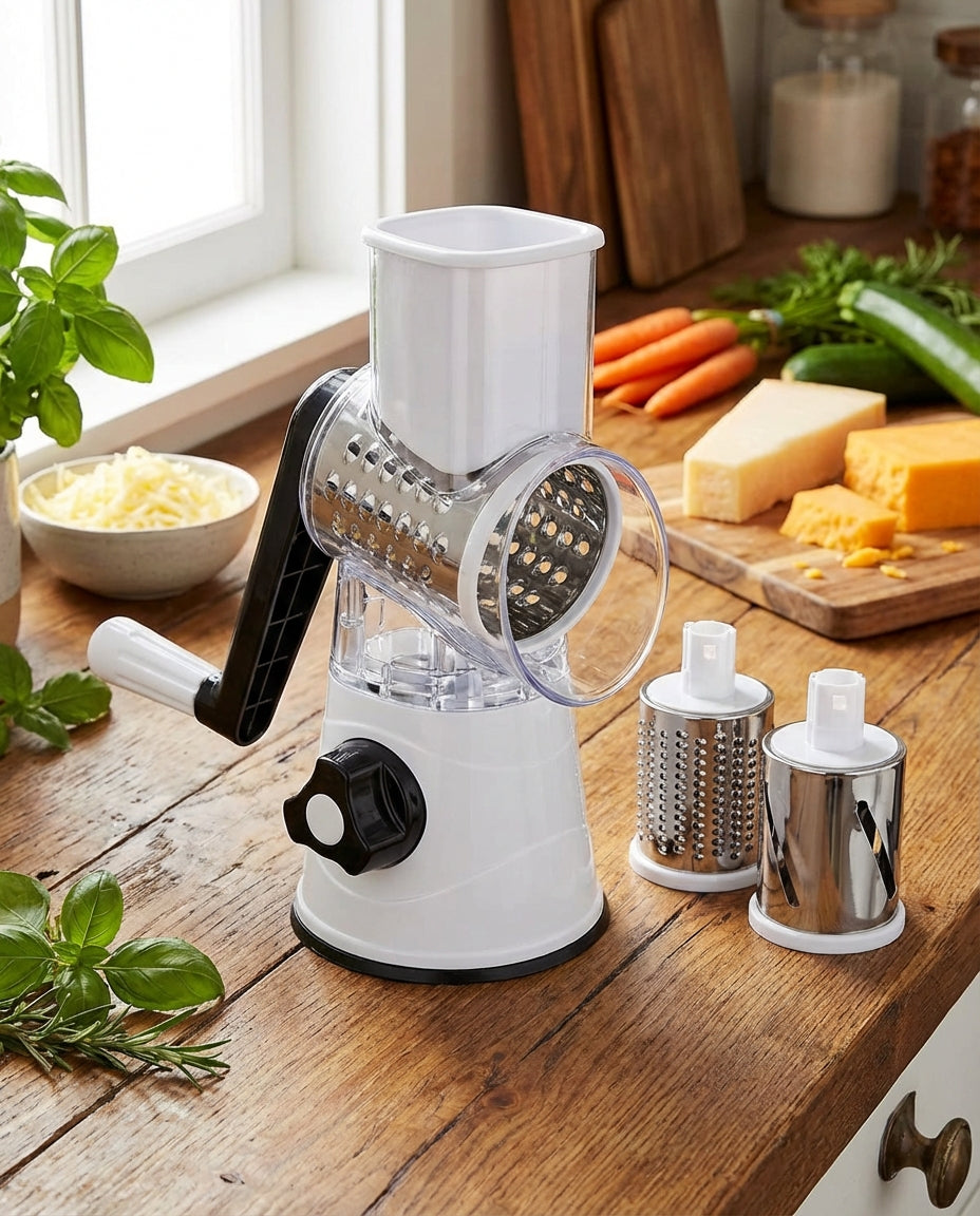3-in-1 Rotary Vegetable Chopper with Suction Base and Interchangeable Drums 1