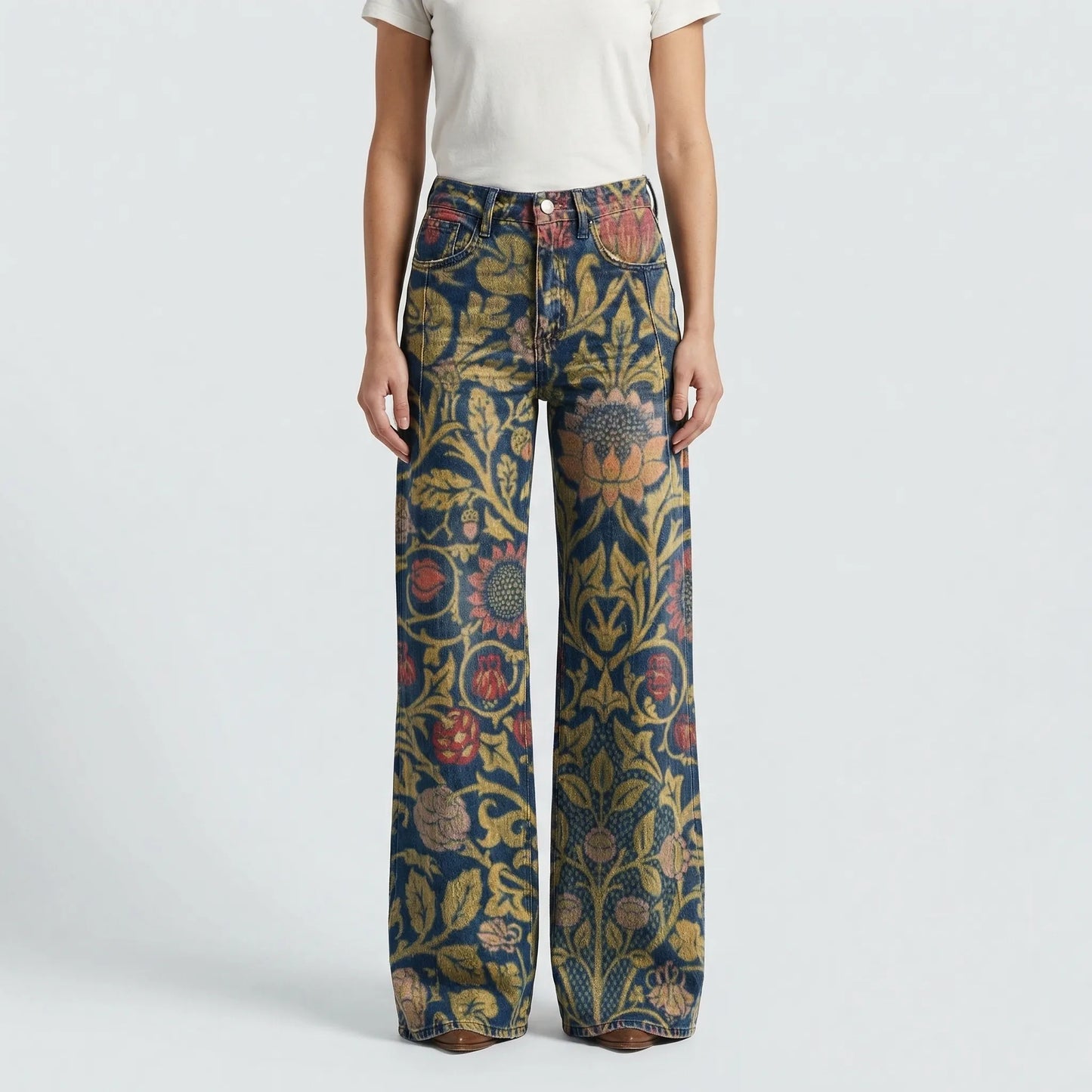 Wide-Leg Floral Print Trousers - Alexis