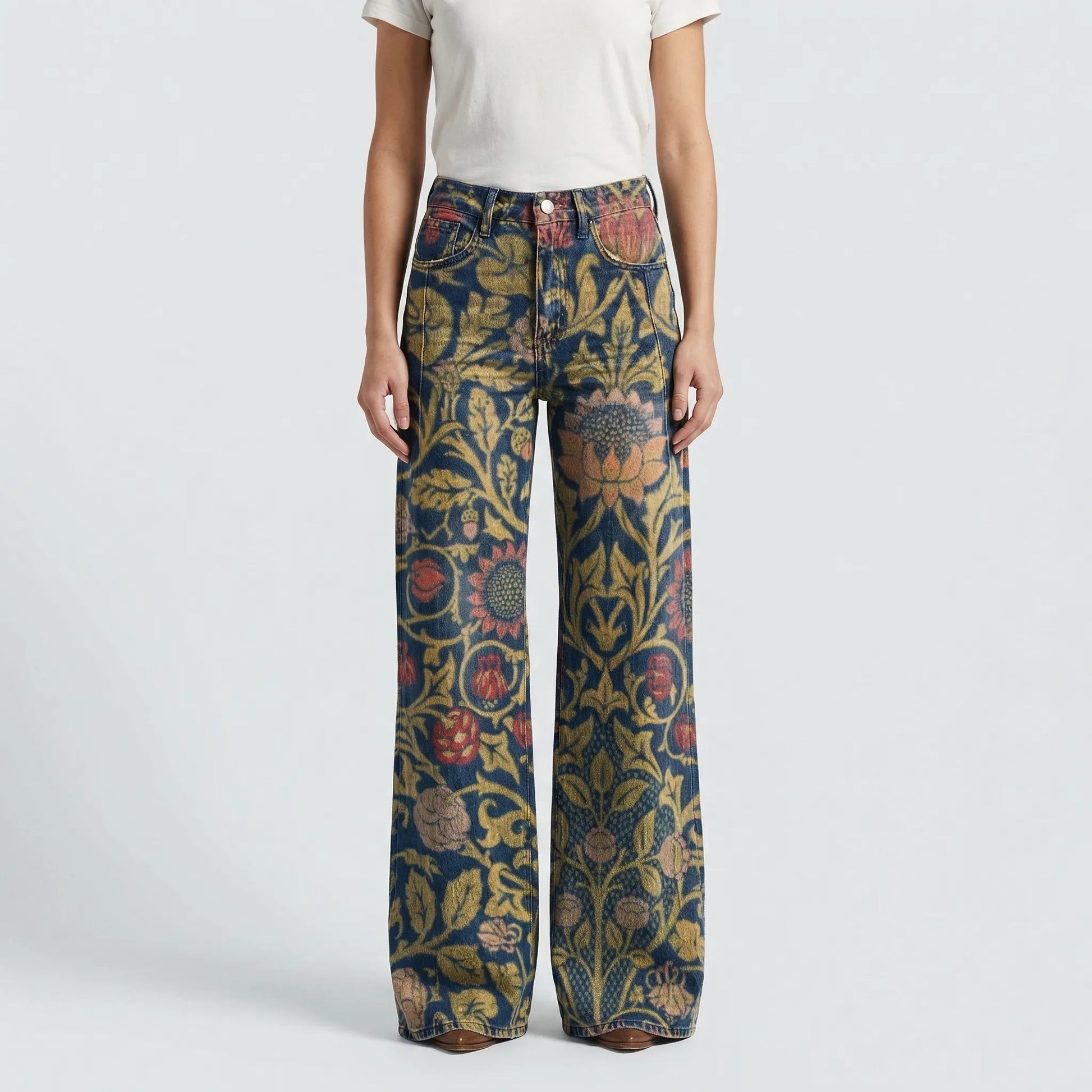Wide-Leg Floral Print Trousers - Alexis
