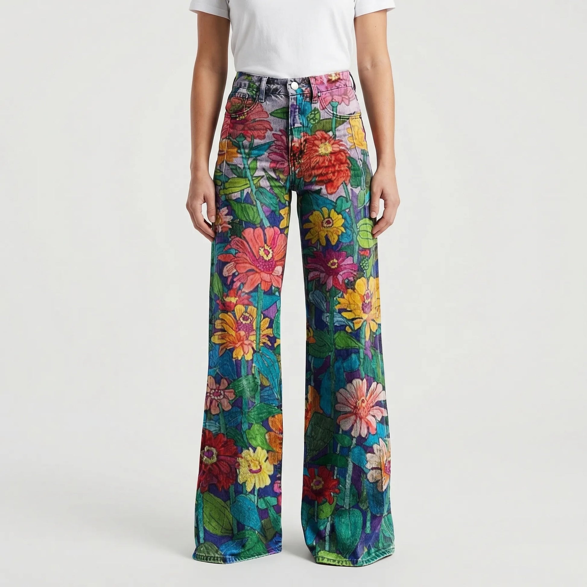 Wide-Leg Floral Print Trousers - Alexis