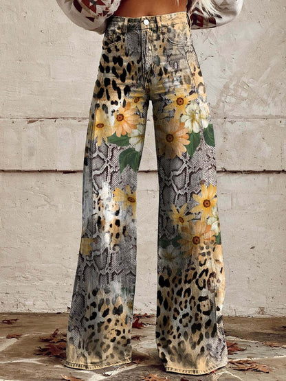 Wide-Leg Floral Print Trousers - Alexis