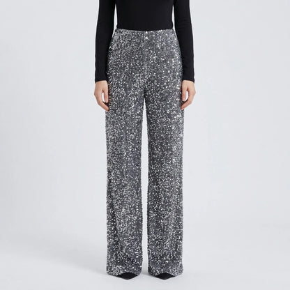 Wide-Leg Sequin Trousers Full Length - Molly