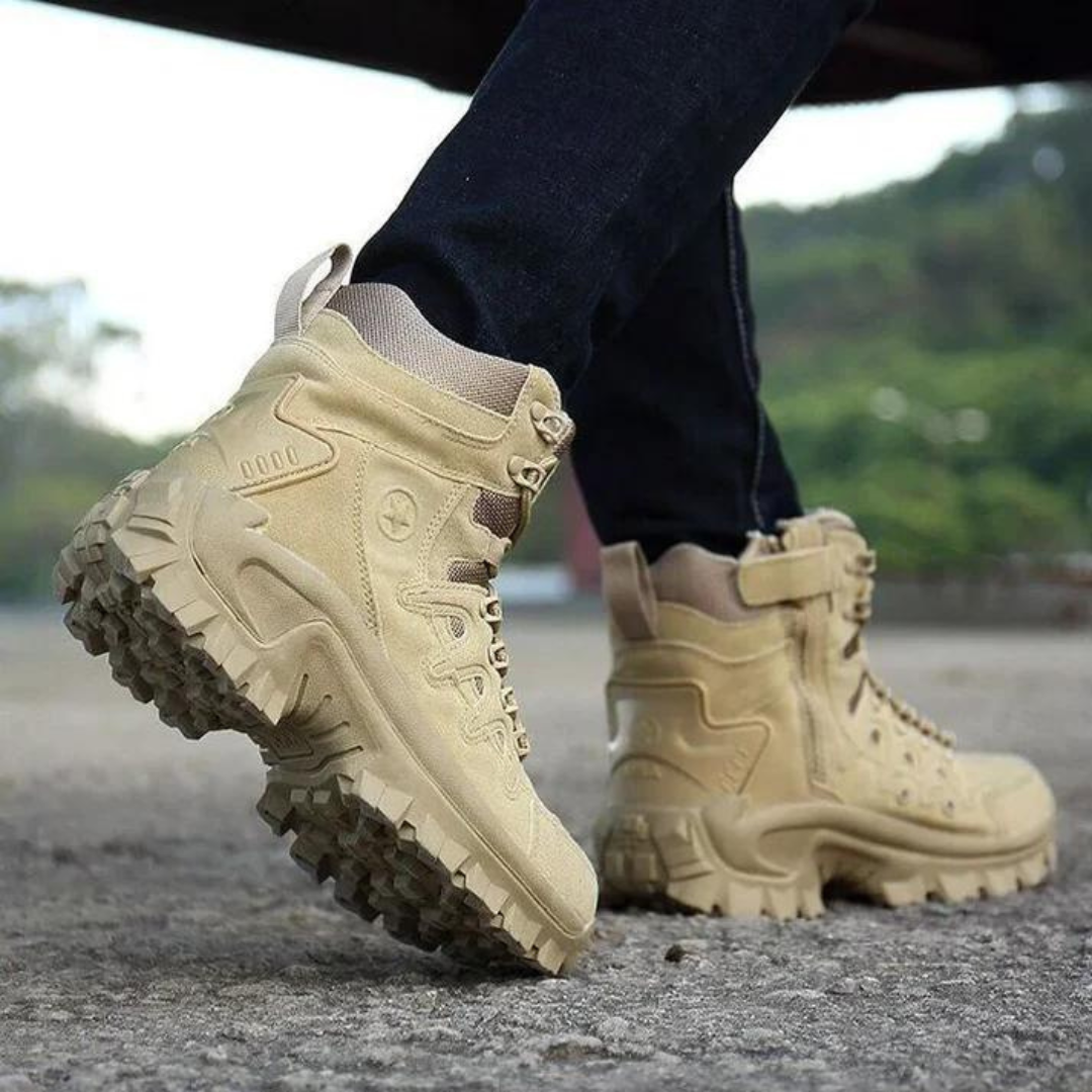 Beige Wanderschuhe, winddicht, rutschfeste Sohle, Outdoor-Stiefel, Herren, robust, langlebig.