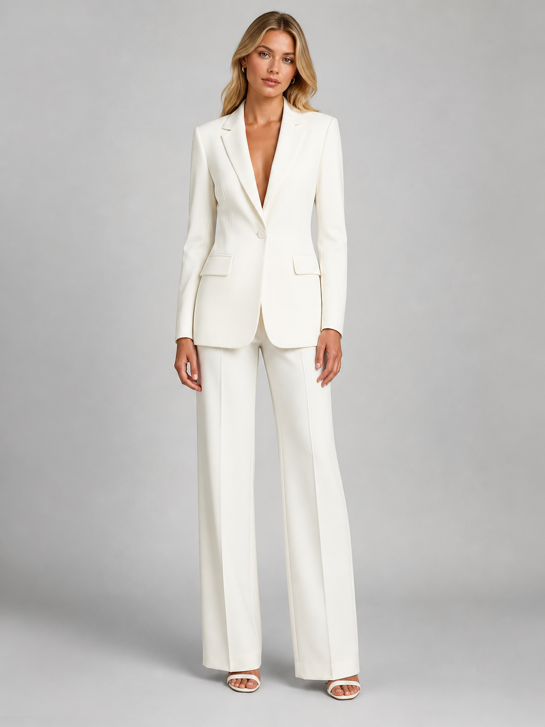 Women's Tailored Blazer and Wide-Leg Pants Two-Piece Set 1