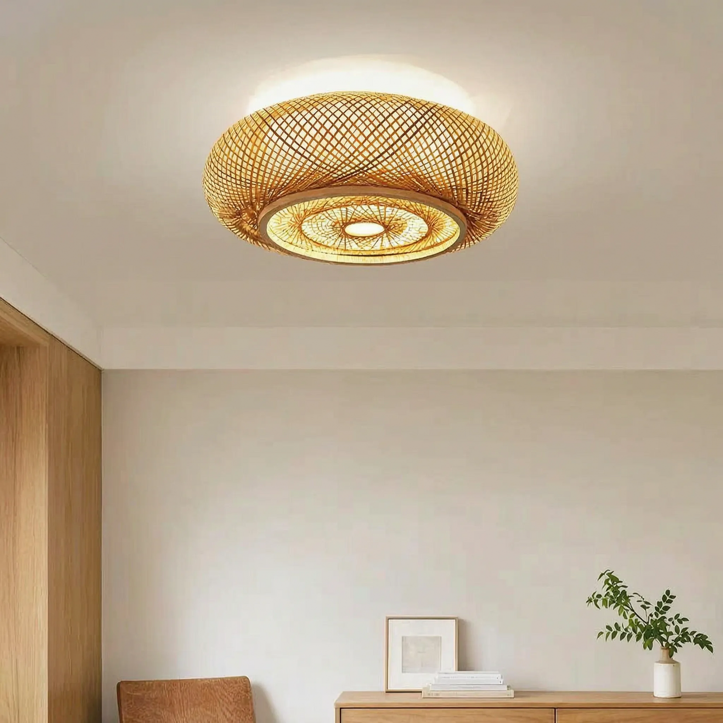 Woven Bamboo Flush Ceiling Light -  Canovi
