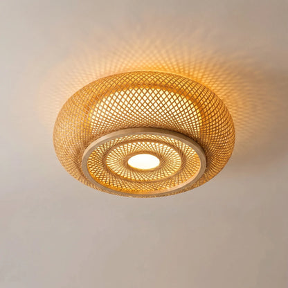 Woven Bamboo Flush Ceiling Light -  Canovi