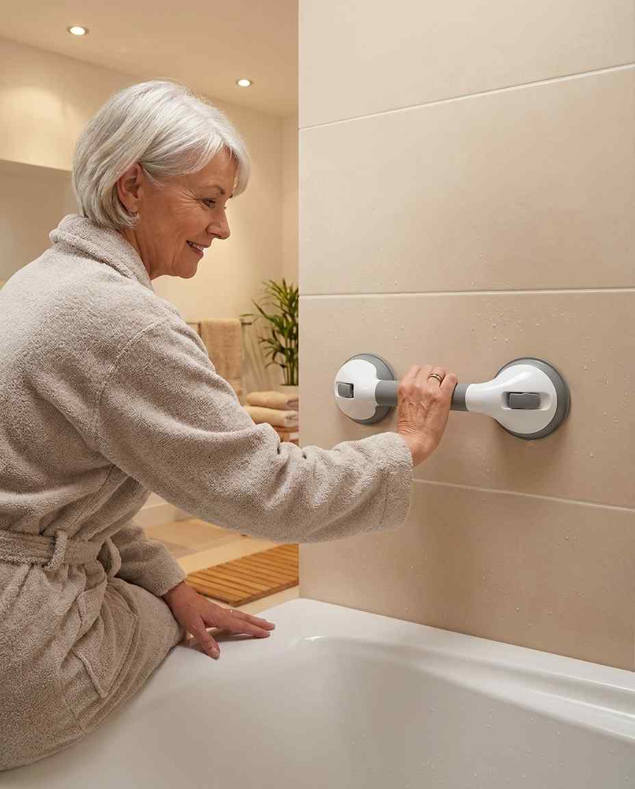 Suction Shower Grab Bar, No-Drill Bathroom Safety Handle, 15.7 in 16