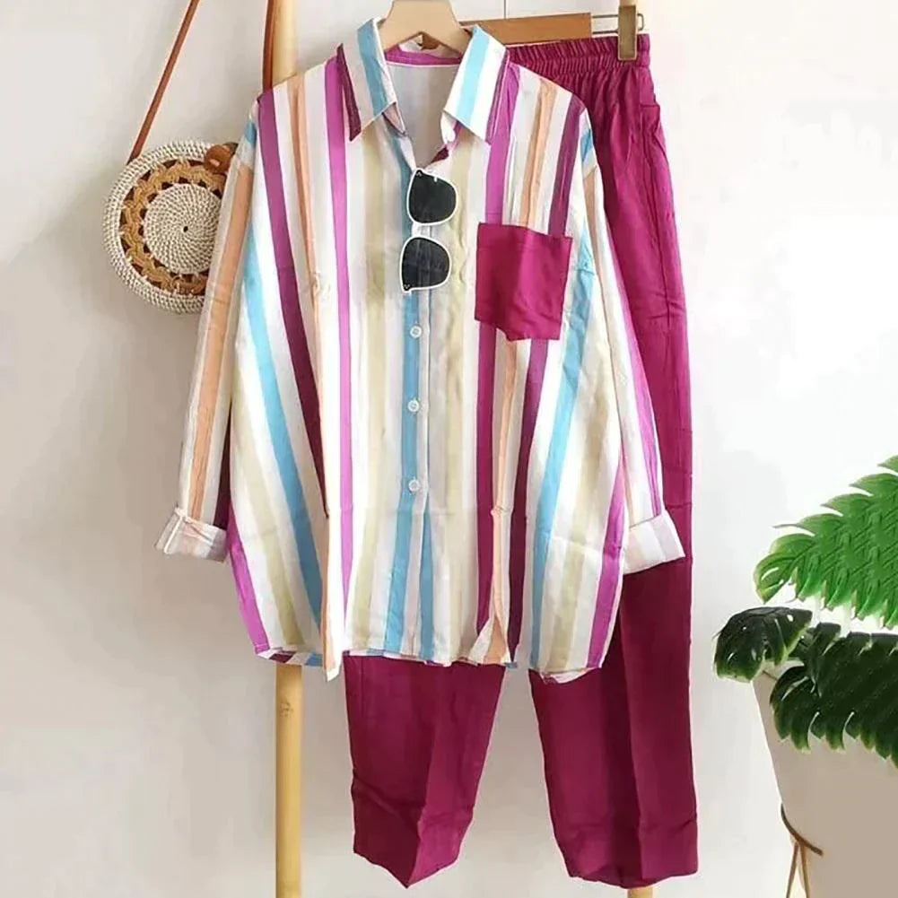 Lässiges Blusen- und Hosen-Set aus luftigem Material – Noémie