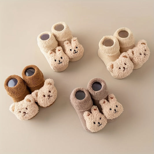 Winterliche Antirutsch Babysocken – Mila | Mit süßem Bärenmotiv und warmem Futter