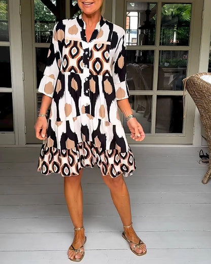 Trendy Kurzarmkleid mit abstraktem Print & lockerem Schnitt – Liora