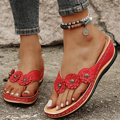 Orthopädische Damensandale mit Blumenmuster – Melina