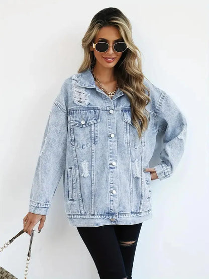 Wasserfeste & Gefütterte Oversized Damen Jeansjacke mit Kapuze – Talia