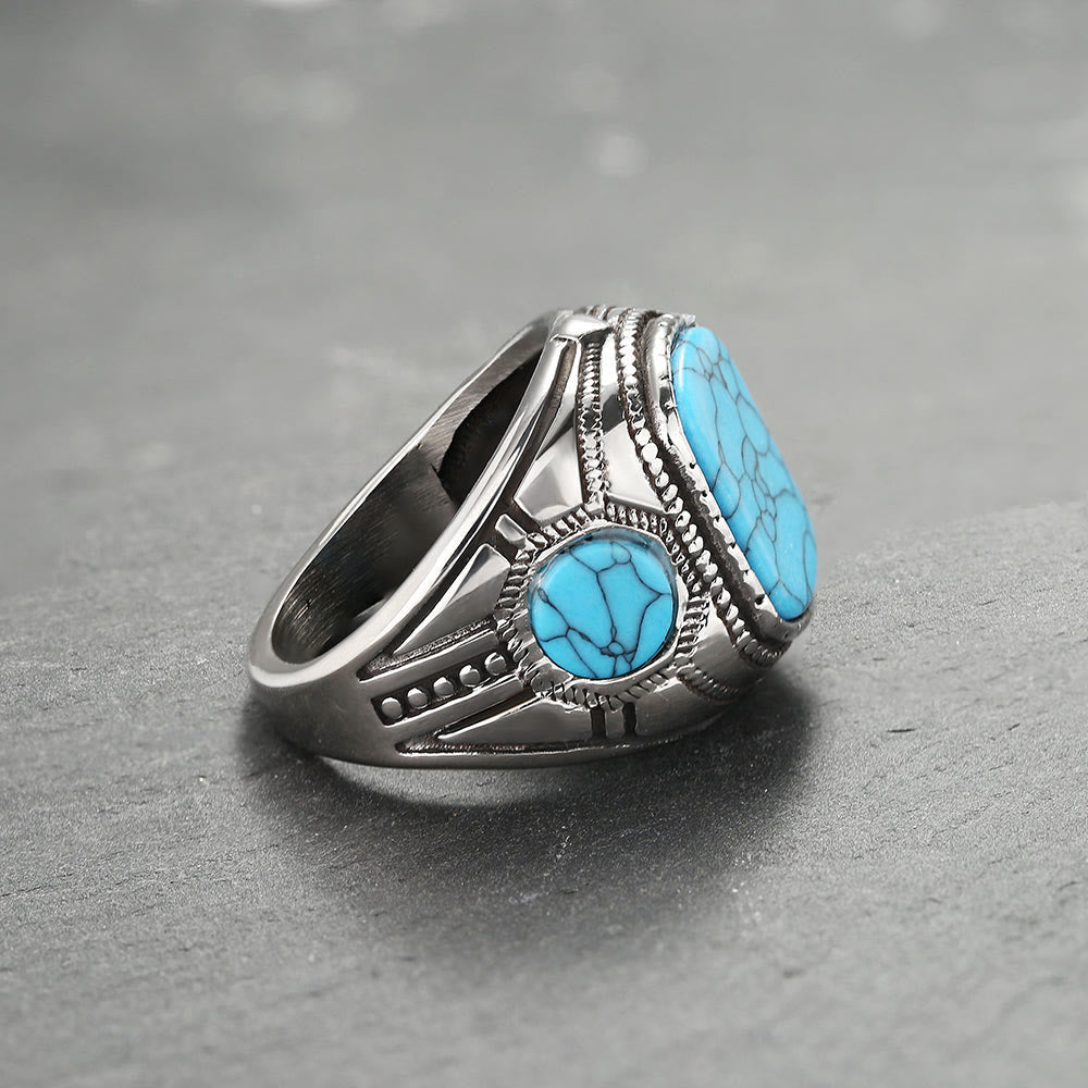 Silberring mit türkisfarbenem Stein, Herrenring, Vintage-Stil, Schmuck für Männer, Geschenkidee.