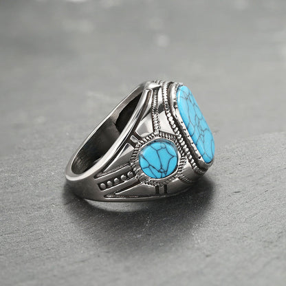 Silberring mit türkisfarbenem Stein, Herrenring, Vintage-Stil, Schmuck für Männer, Geschenkidee.