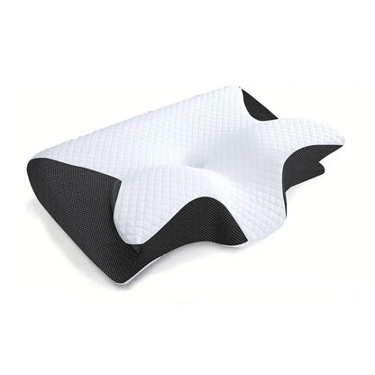 Orthopädisches Nackenstützkissen, ergonomisch, weiß-schwarz, Memory-Schaum, Schlafkomfort.