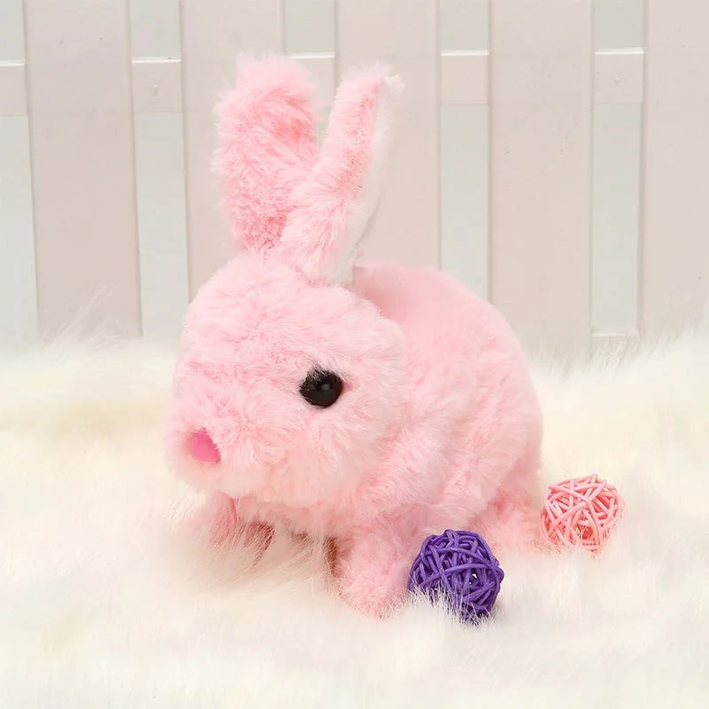 Rosa Plüschhase mit bunten Bällen, Kuscheltier, Kinderzimmer-Dekoration, Geschenkidee.