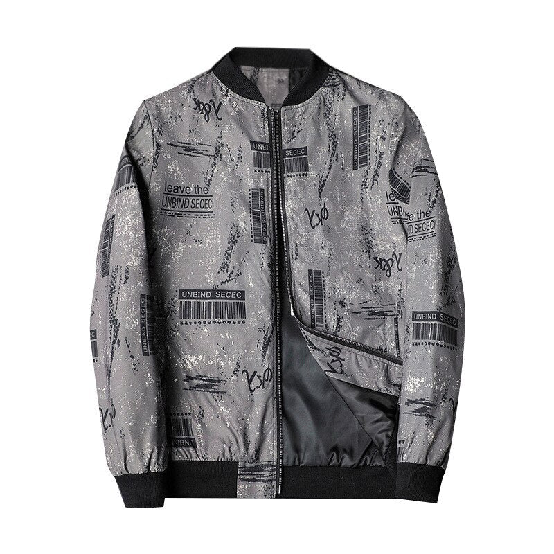Herren Bomberjacke | Abstract Bedruckt | Reißverschluss | Rippbündchen-Grau-S-Luzern Mode