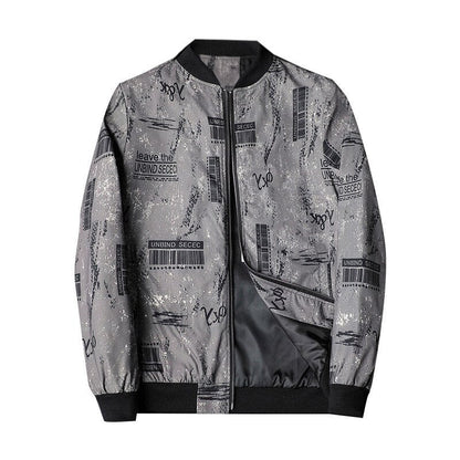 Herren Bomberjacke | Abstract Bedruckt | Reißverschluss | Rippbündchen-Grau-S-Luzern Mode