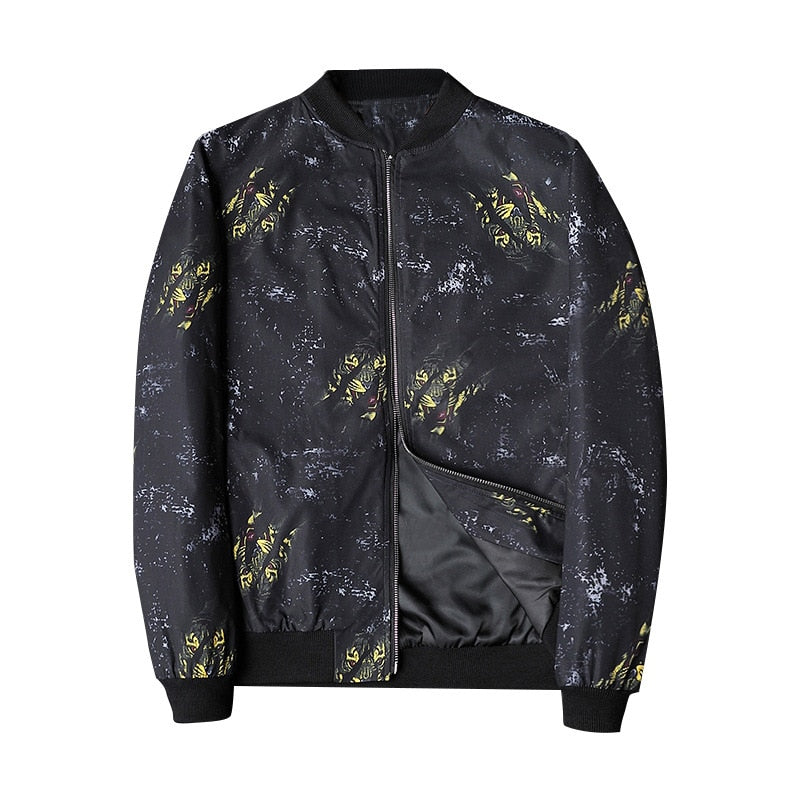 Herren Bomberjacke | Abstract Bedruckt | Reißverschluss | Rippbündchen-Schwarz Gold-S-Luzern Mode