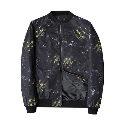 Herren Bomberjacke | Abstract Bedruckt | Reißverschluss | Rippbündchen-Schwarz Gold-S-Luzern Mode