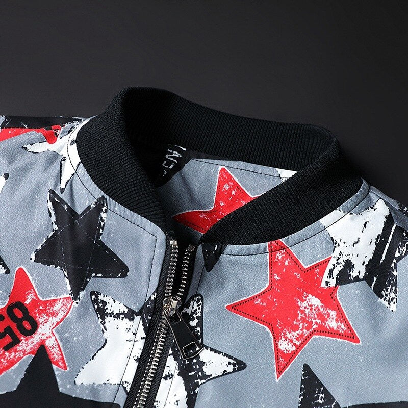 Herren Bomberjacke | Abstract Bedruckt | Reißverschluss | Rippbündchen-Luzern Mode