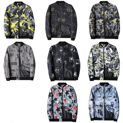 Herren Bomberjacke | Abstract Bedruckt | Reißverschluss | Rippbündchen-Luzern Mode