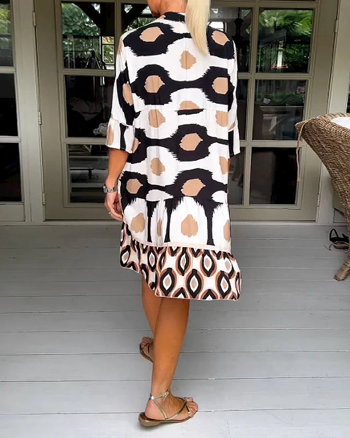 Trendy Kurzarmkleid mit abstraktem Print & lockerem Schnitt – Liora
