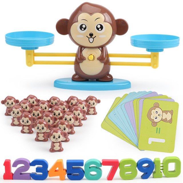 Montessori Rechenwaage Affe, Lernspielzeug, Zahlen, Karten, Kinder, Mathematik, bunt