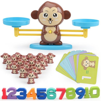 Montessori Rechenwaage Affe, Lernspielzeug, Zahlen, Karten, Kinder, Mathematik, bunt