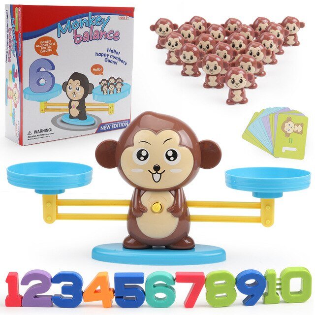 Montessori Affenwaage Lernspielzeug, Zahlen, Farben, Gleichgewicht, Kinder, Mathematik.