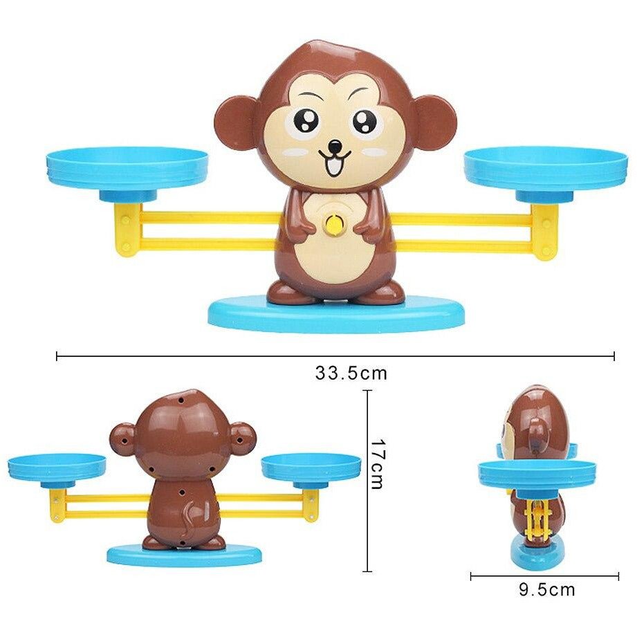 Montessori Rechenwaage Affenform, Lernspielzeug, braun-blau, 33,5 cm, Kinder Mathematik.