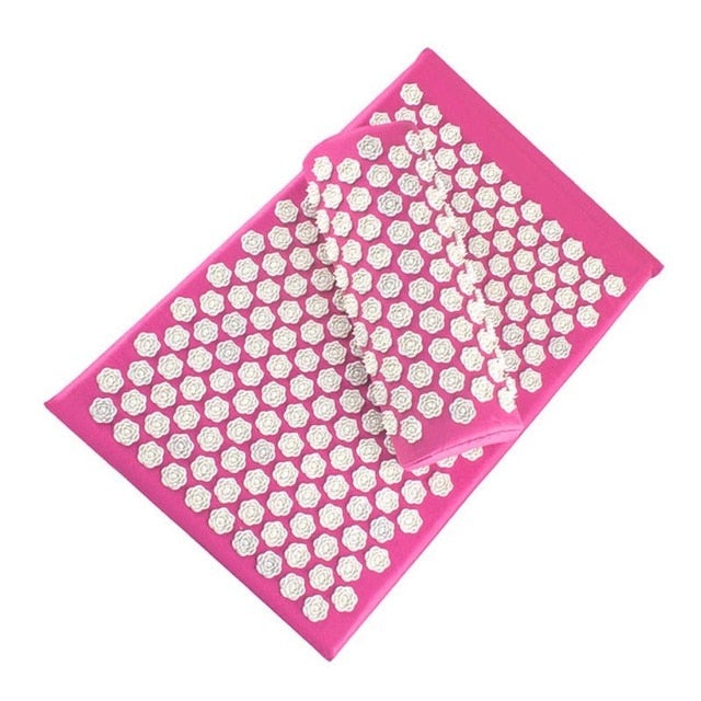 Rosa Akupressurmatte mit weißen Massagepunkten, Entspannung, Schmerzlinderung, Yoga Zubehör.