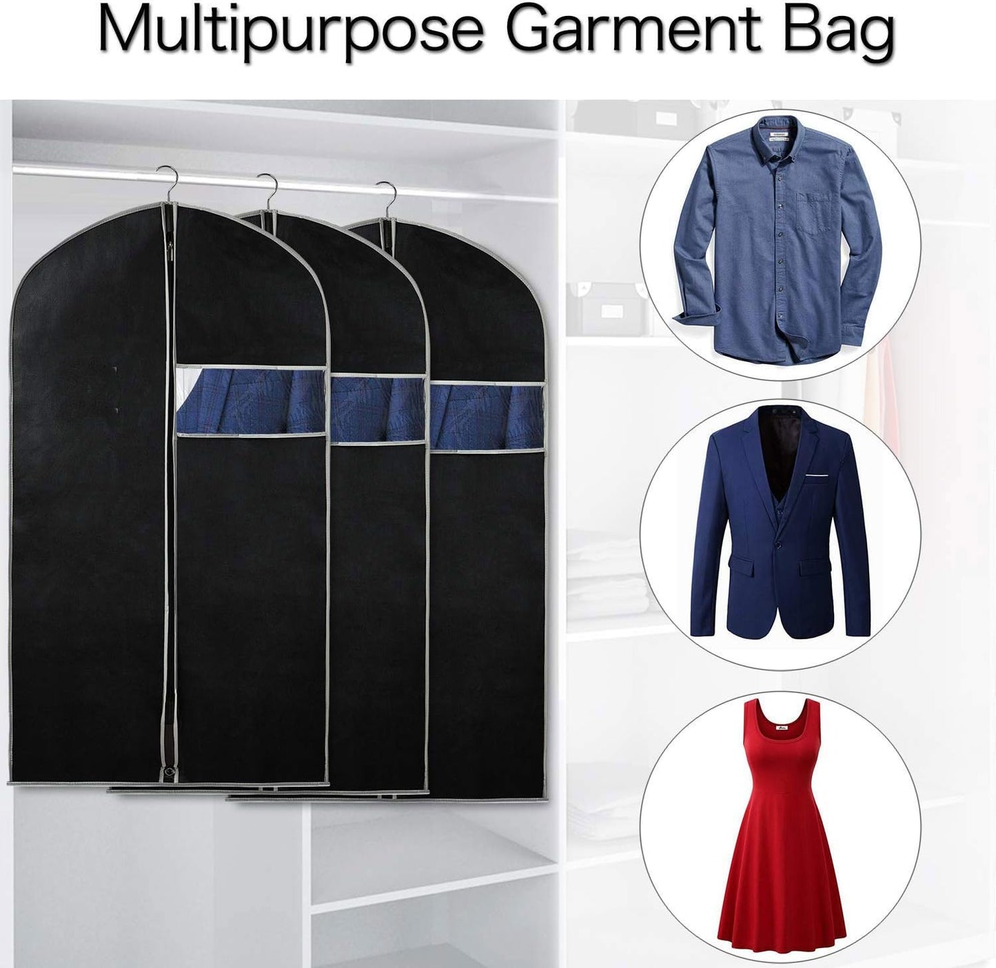 Atmungsaktive Kleidersack-Set – 5er-Pack Kleideraufbewahrungshüllen mit Sichtfenster (2 zum Preis von 1)