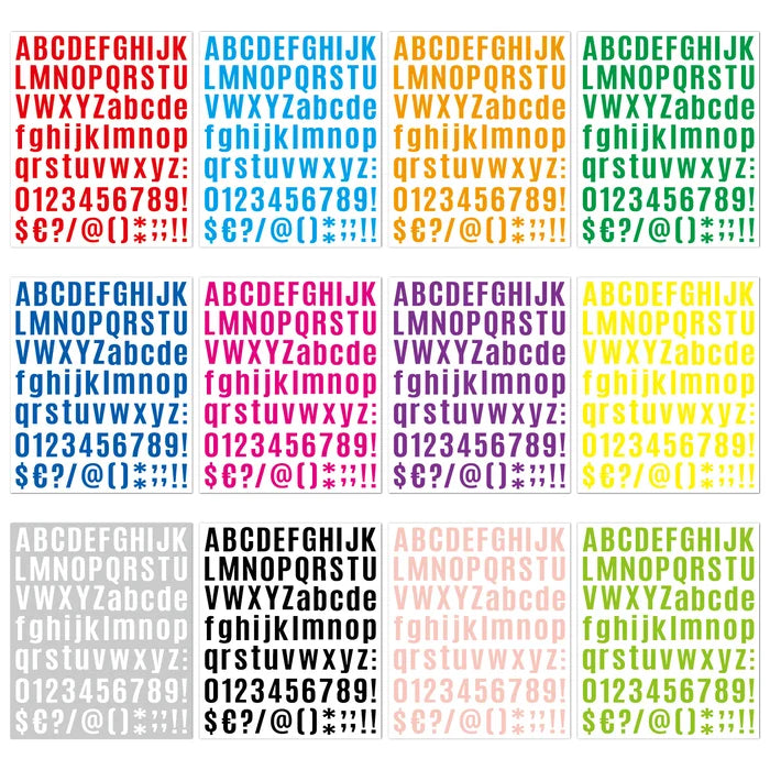 Bunte Alphabet-Aufkleber, Groß- und Kleinbuchstaben, Zahlen, Symbole, 12 Farben, DIY Basteln.