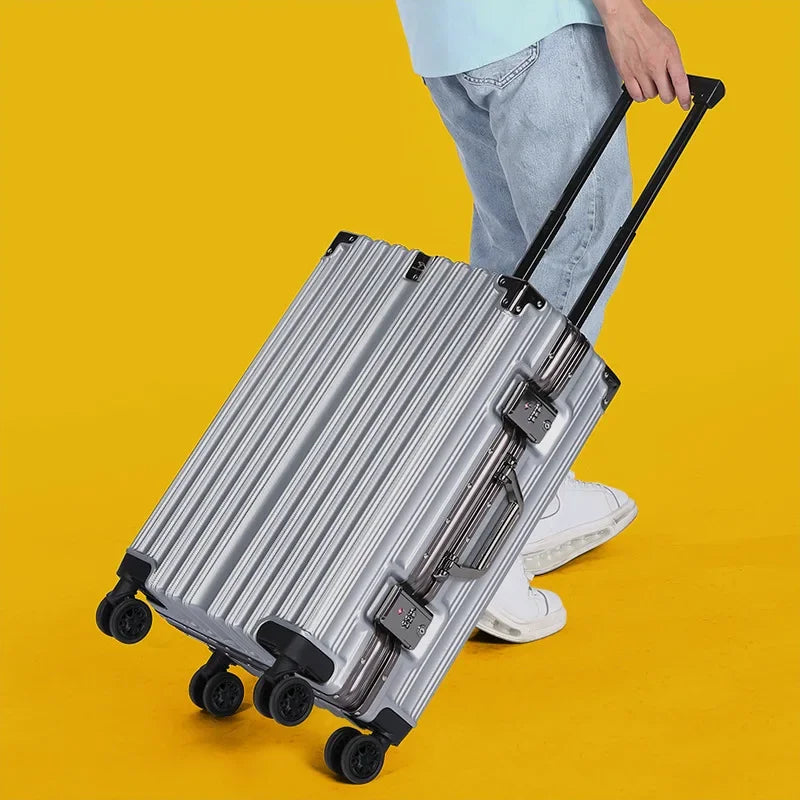 Aluminiumkoffer | Hartschale | Doppelte Rollen | Zahlenschloss-Silber-S (38 L)-Luzern Mode